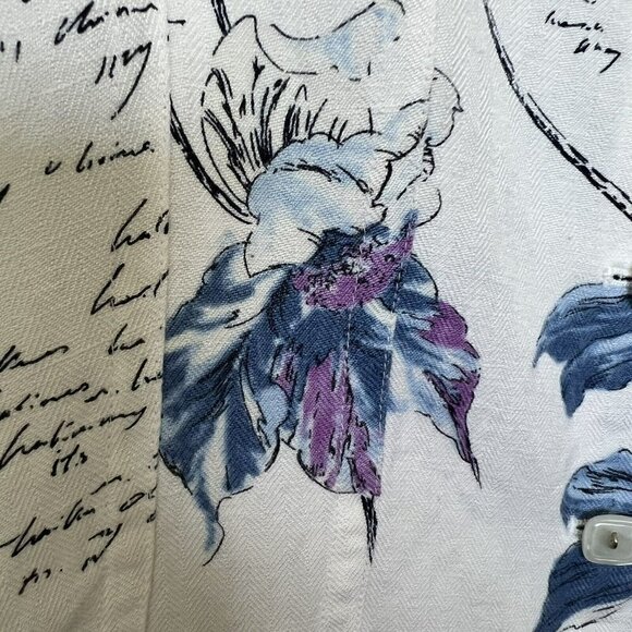 Emma James Off-White Floral Collared Button Front 3/4 Sleeve Linen Blazer Jacket - Picture 8 of 11